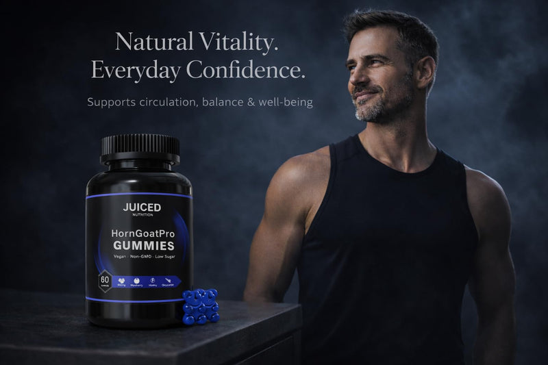 HornGoatPro Gummies - 60 Gummies Blueberry Flavour - with Added TongAliExtract, Maca Root, L-Arginine for Maximum Effect - Vegan, Non GMO, Gluten Free and Low Sugar - for Vitality