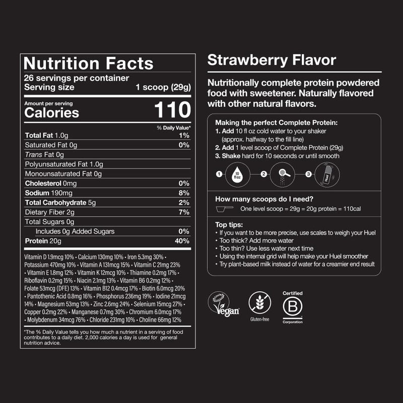 Huel Vegan Protein Powder | Strawberry | Complete Nutrition | 20g Protein | 26 Servings | 100% Plant-Based | 27 Vitamins & Minerals, Gluten Free, Non-GMO, Lactose Free 26.6 Ounce (Pack of 1)