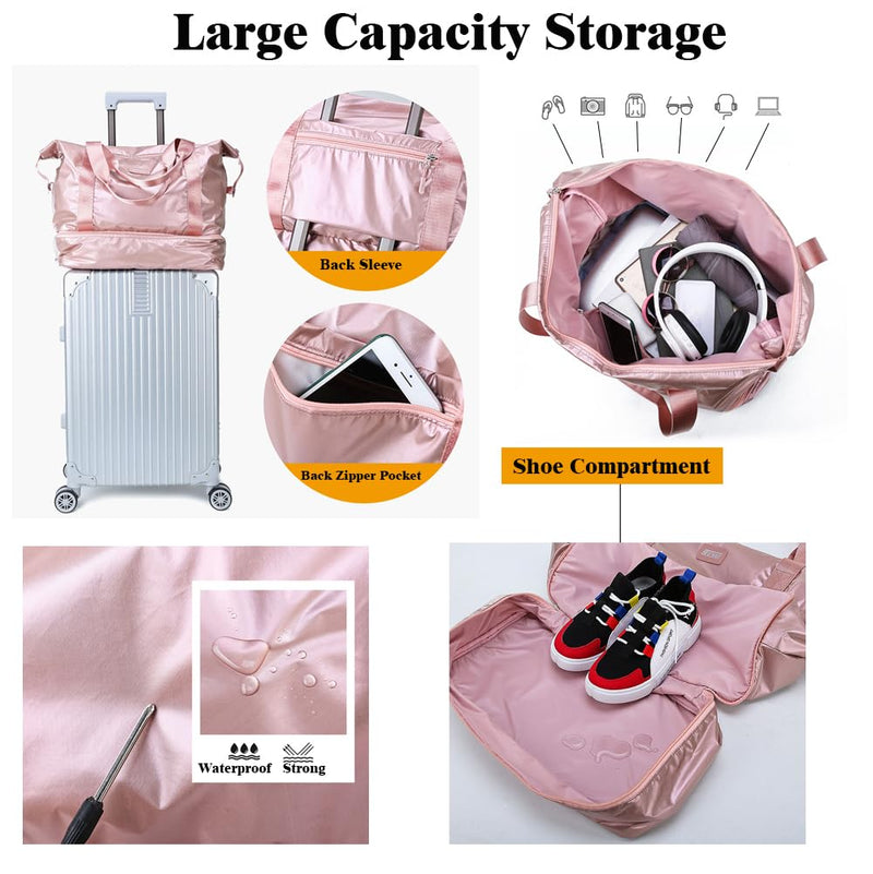 Womens Travel Weekender Bag Duffle Bag Overnight Bag with Shoe Compartment Carry-on Bag Sports Tote Gym Bag (Silver) Silver