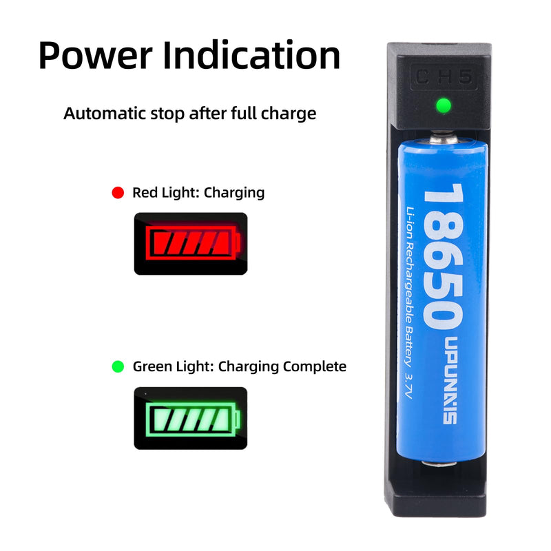 18650 Battery Charger, Suitable for Lithium Battery 18650 20700 10440 14500 18500 16340 17500 Battery Charger, USB Single Slot li-ion Rechargeable Battery Charger (Battery not Included) Fit 3.7V Battery（Single Slot）