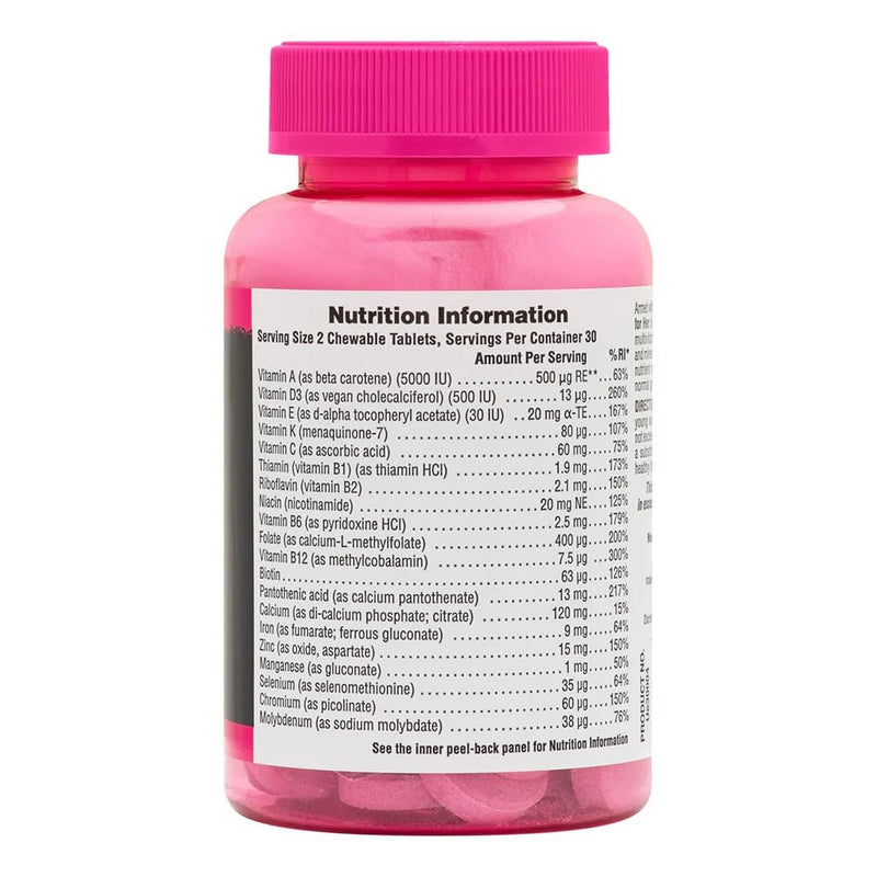 NaturesPlus Source of Life Power Teen for Her - Food Based Chewable Multivitamin Vitamins for Teenagers - Vegan, Gluten Free - 60 Chewable Tablets 60 count (Pack of 1)