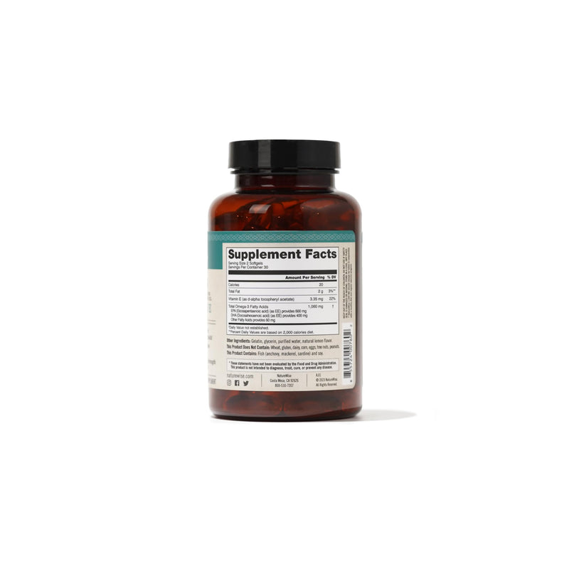 [Australia] - NatureWise Extra-Strength Omega 3 Fish Oil Supplement - 1000mg per Serving - 600 EPA & 400 DHA and Vitamin E - Support for Heart & Brain Health - Lemon Flavor, Non-GMO - 60 Softgels[1-Month Supply] 60 Count (Pack of 1) 