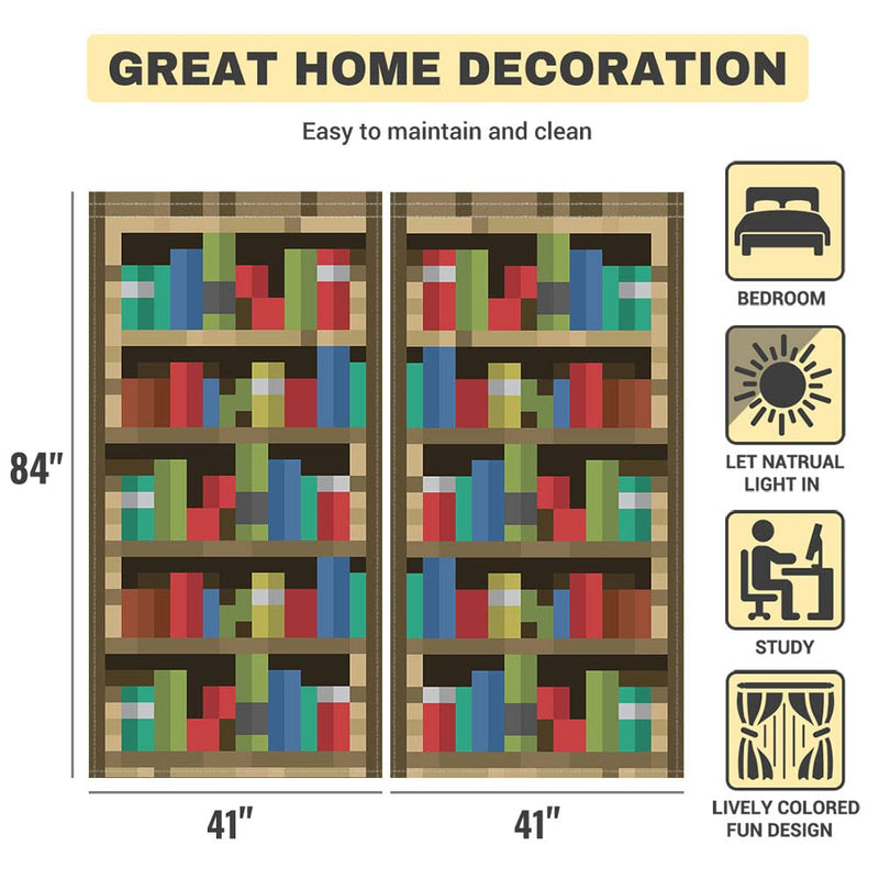 [Australia] - Allenjoy Pixelated Bookshelf Children Window Curtains for Boy Girl Baby Kids Room Bedroom Nursery Toddler Home Office Decor Decorations Durable Fabric Machine Washable 82 in x 84 in 