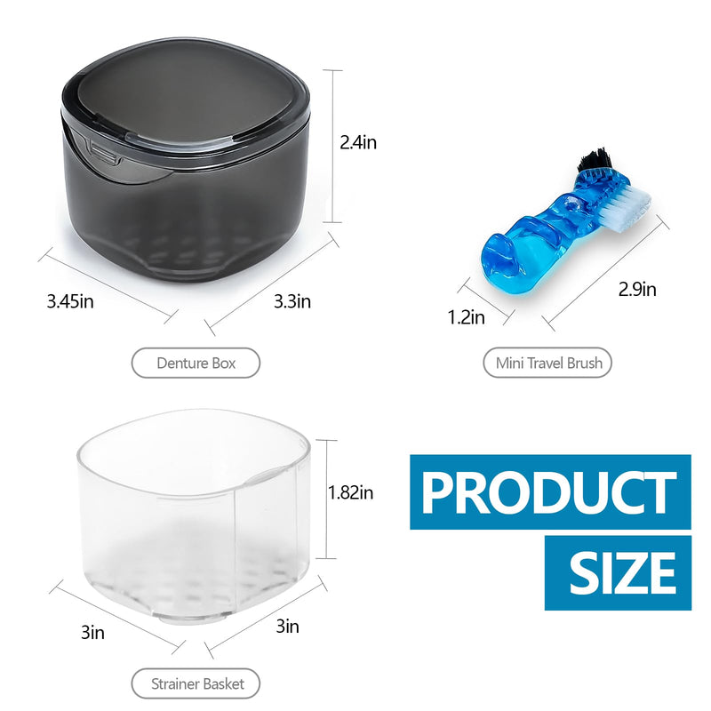 [Australia] - Denture Case Partial Denture Cups for Soaking Dentures, No-Leak Denture Soaking Container Retainer Cleaning Case with Brush for Household|Travel|Office - Transparent Black 