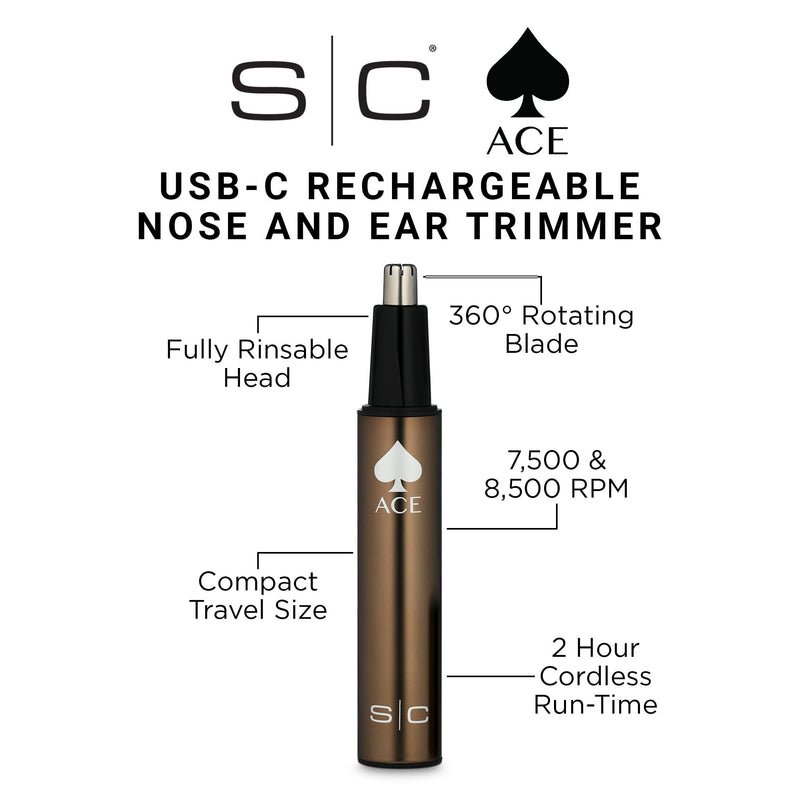 StyleCraft Ace Cordless USB-C Rechargeable Hair Trimmer & Electric Ear/Nose Trimmer with Protective Cap for Men Ear & Nose Trimmer