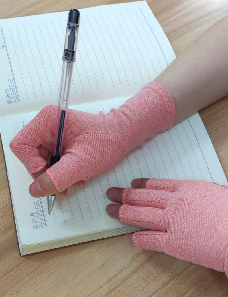 [Australia] - Donfri 2 Pairs Compression Arthritis Gloves, Fingerless Carpal Tunnel Pain Relief Gloves For Women Men, Hand Support Wrist Brace For Rheumatoid, Tendonitis, Swelling, Crocheting, Typing (M) Pink-2 Pairs Medium 