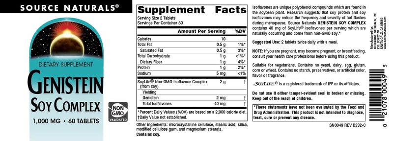 Source Naturals Genistein Soy Complex, 40 mg - 60 Tablets | 40 mg of SoyLife® - Non-GMO Project Validated 60 Count (Pack of 1)