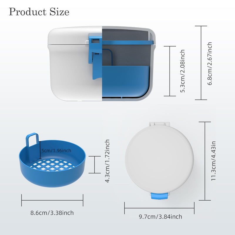 [Australia] - BVN Leak-Proof Denture Bath Cup for Travel, Denture Cup for Soak Dentures, Retainer Cleaning Case with Strainer (White + Blue) White + Blue 