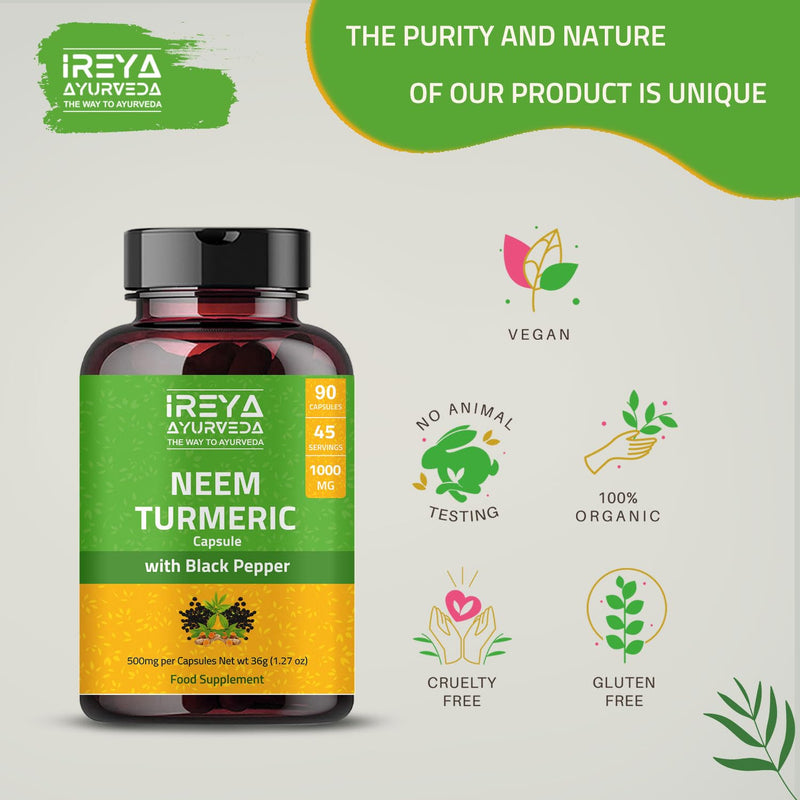 [Australia] - Neem & Turmeric Capsules | 90 Capsules Made Black Pepper, Neem, Turmeric 90 Count (Pack of 1) 