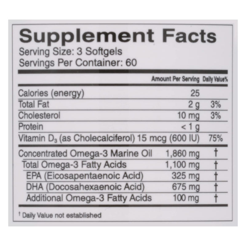 Omega 3 Lemon Minis + Vitamin D3, 1,100 mg Omega-3 in Triglyceride Form and 600 IU Vitamin D3, Easy-to-Swallow, Fresh Lemon-Flavored Omega-3 Supplement Softgels - 180 Count