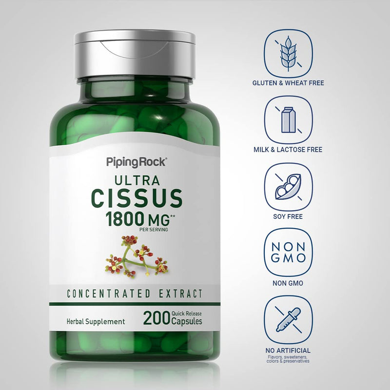 [Australia] - Piping Rock Cissus Quadrangularis Supplement 1800mg | 200 Capsules | Ultra Concentrated Herbal Extract | Non-GMO, Gluten Free 