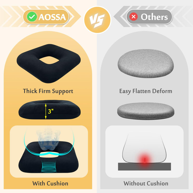[Australia] - AOSSA Bed Sore Cushions for Butt Positioning Pillow, Pressure Ulcer Cushion, Donut Pressure Relief Pillow for Sleeping Position Wedge After Surgery Turning Back Body Leg Support Medical Seat Cushion Black 