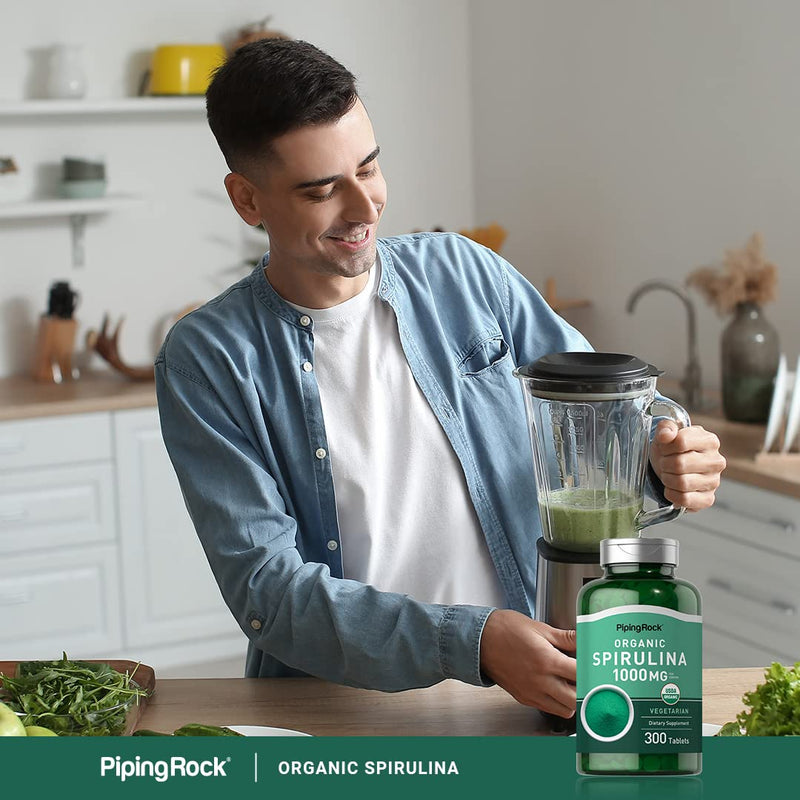 [Australia] - Piping Rock Organic Spirulina | 1000mg | 300 Tablets | Arthrospira Platensis | Vegetarian, Non-GMO, Gluten Free Supplement 