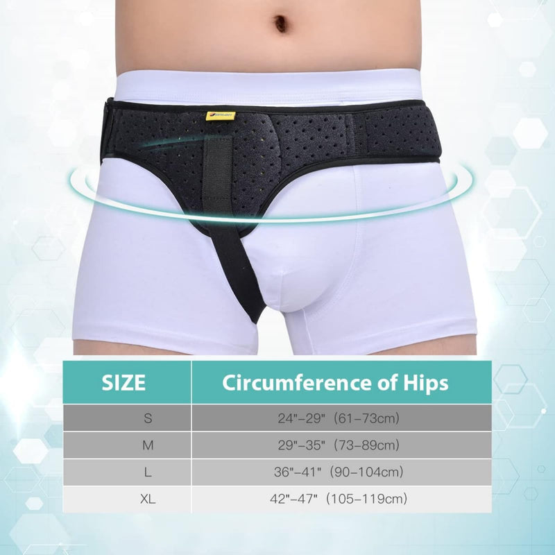 [Australia] - Tenbon Hernia Belt for Men and Women Flexible Adjustable Hernia Belt Hernia Support Pain Relief with Removable Compression Pads for Left and Right Hernia (Black, L) Black 