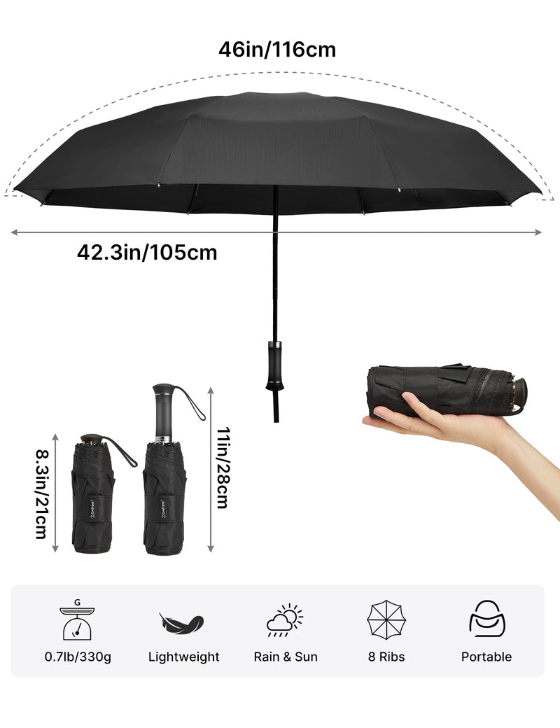 G4Free 46 Inch Mini Lightweight Travel Umbrella, Extendable Built-in Handle, UPF 50+ UV Protection(Black Coating+Silver Coating)