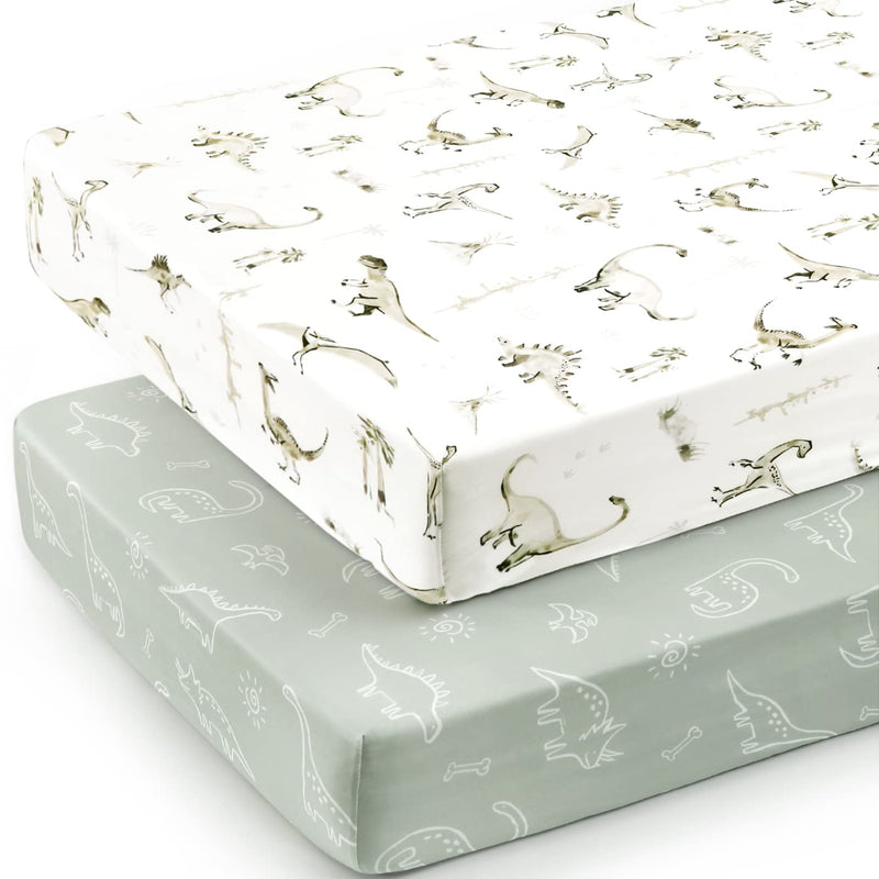 [Australia] - GRSSDER Stretch Ultra Soft Jersey Knit Fitted Crib Sheets Set 2 Pack，Fit All Standard Crib Mattress Pads Safe and Snug, Crib Fitted Sheet for Baby, Dinosaur 