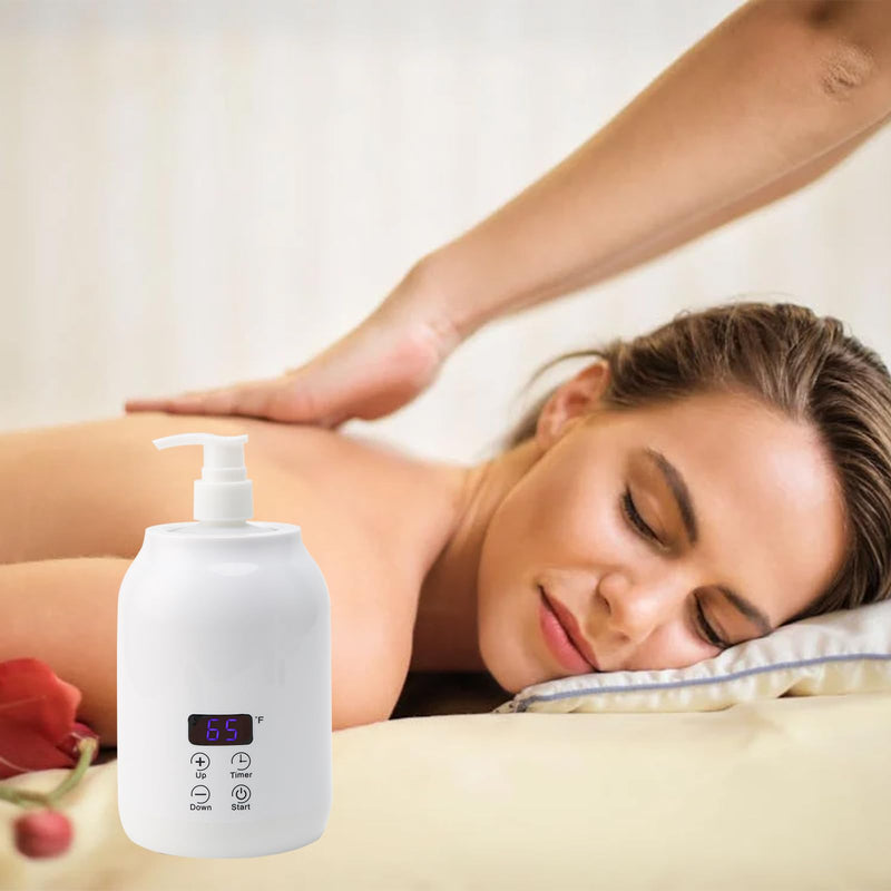 [Australia] - Massage Oil Warmer with Two Oil Bottles, Electric Massage Cream Lotion Heater Bottle Dispenser Pump Funnel with Adjustable Heating Temperature and Timer for Home Salon Barber Shops White 