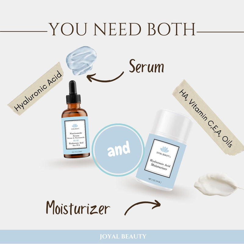 JOYAL BEAUTY Hyaluronic Acid Serum 2oz and Hyaluronic Acid Vitamin C E Face Eye Cream Gel Moisturizer