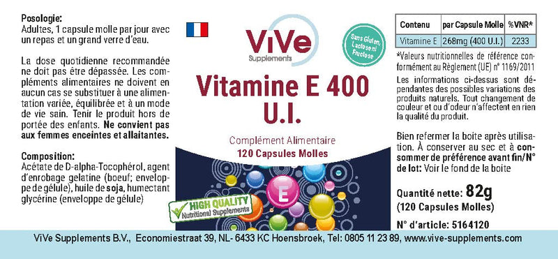 [Australia] - Vitamin E 400 IU - 120 softgels for 120 days - antioxidant cell protection | Quality from Germany from ViVe Supplements 