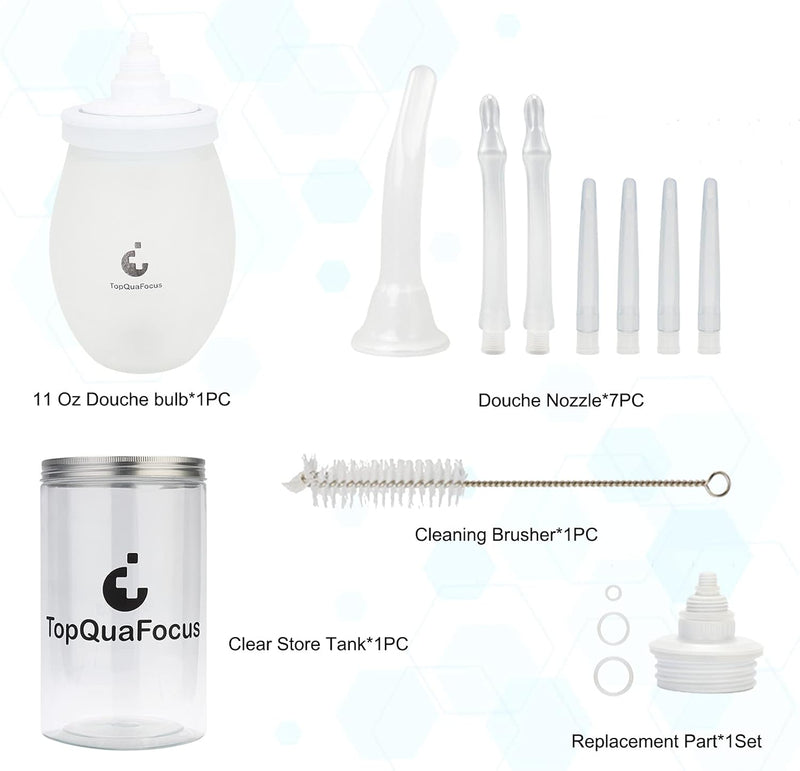 [Australia] - TopQuaFocus Enema Bulb Kit Home Coffee Enema for Men and Women Large Enema Bulb 11oz / 320ml with 5 Enema Nozzle & Silicone Tube, BPA & Phthalates Free Clear 