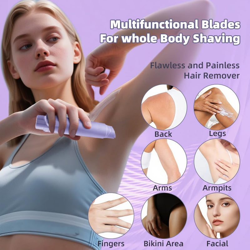 [Australia] - 2 in 1 Women's Electric Shaver, Dual Head Bikini Hair Trimmer, IPX6 Waterproof, Wet & Dry, Bikini Underarm Leg Arm Body Facial Epilator, (Purple) Purple 