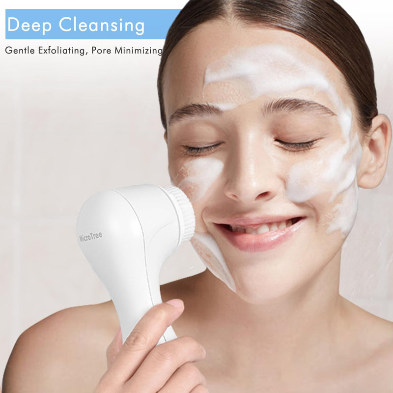 [Australia] - Microtree Facial Cleansing Brush, Electric Face Scrubber Exfoliator for Women Skin Care Deep Cleaning Exfoliating, Rechargeable Waterproof with 2 Sonic Vibration Speeds for Home & Travel(White) White 