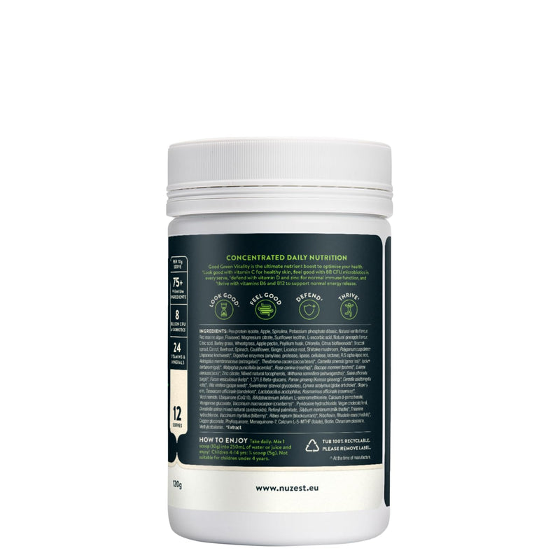 Greens Powder by Nuzest – Good Green Vitality – Filled with Vitamins, Minerals & Superfoods – Vegan Multivitamin Greens Drink - Gluten Free - Dairy Free - 120g - 10 Servings 120 g (Pack of 1)