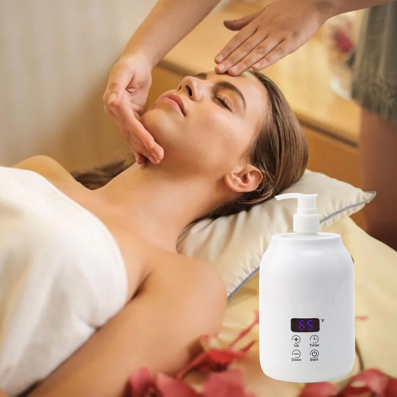[Australia] - Massage Oil Warmer with Two Oil Bottles, Electric Massage Cream Lotion Heater Bottle Dispenser Pump Funnel with Adjustable Heating Temperature and Timer for Home Salon Barber Shops White 