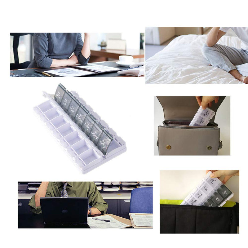 Pill Box Organiser 7-Day Weekly for AM PM Day Night Twice a Day, Pill Case with 14 Compartments for Vitamin Capsule Supplements Press Open Black-White (2time1day-blk)
