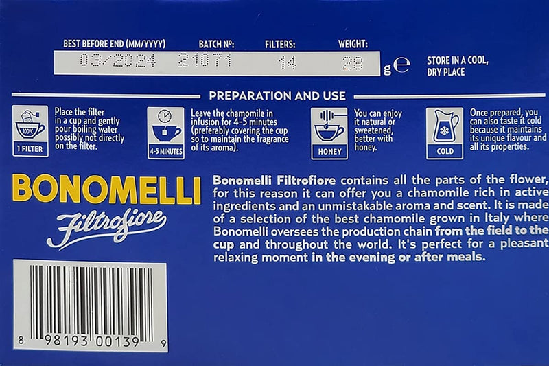 [Australia] - Bonomelli - Filtrofiore Chamomile Herbal Tea, (2)- 14 pc. Pkgs. 