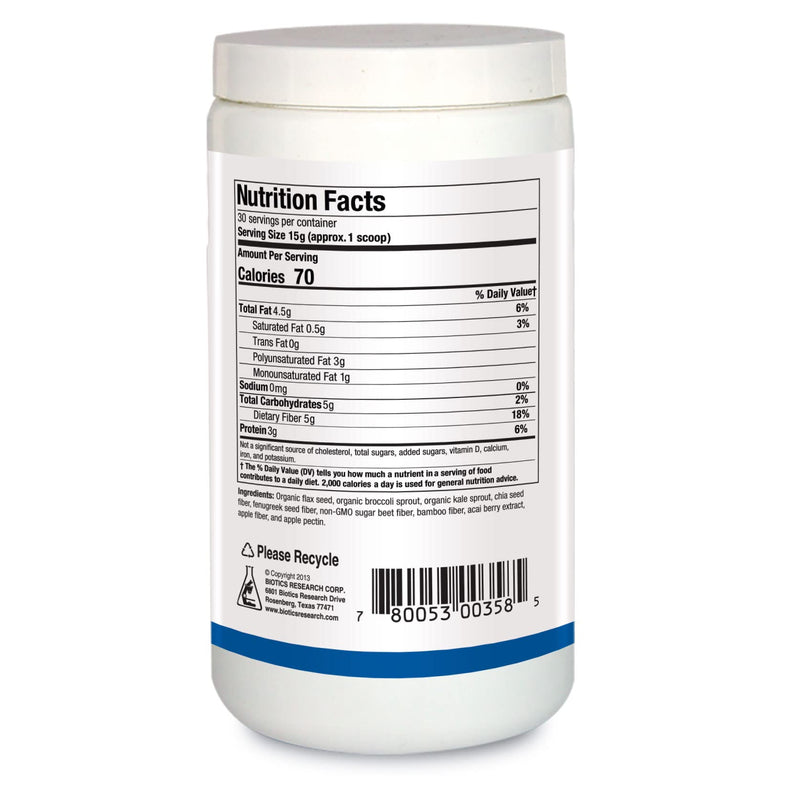 BIOTICS RESEARCH BioFiber Complete - 10 Whole Food Fibers (Organic & Non-GMO), 5g of Fiber Per Serving, Easy-to-Mix Powder, Prebiotic Gut Support 15.9 Oz