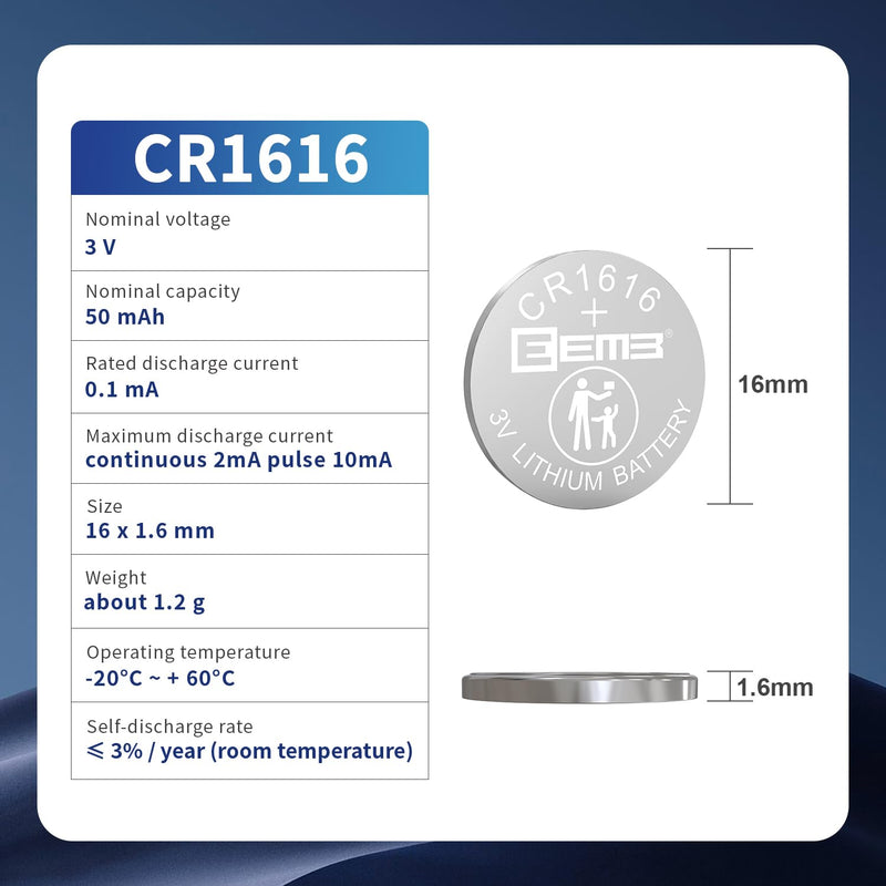 [Australia] - EEMB 5 PACK CR1616 Battery 3V Lithium Battery Button Coin Cell Battery 1616 Battery DL1616 ECR1616 for Re-mote Control, Watch, Calculator, Electronic Note-book, Thermometer, Mobile Game 