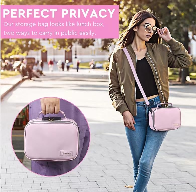 Gosstek Pink Leather Smell Proof Carrier Bag with 10 Accessories, Premium Organizers Box Case with Combination Lock and Great Gift for Women, Childproof Organization Container Pouch 9 X 6 X 4 Inches.