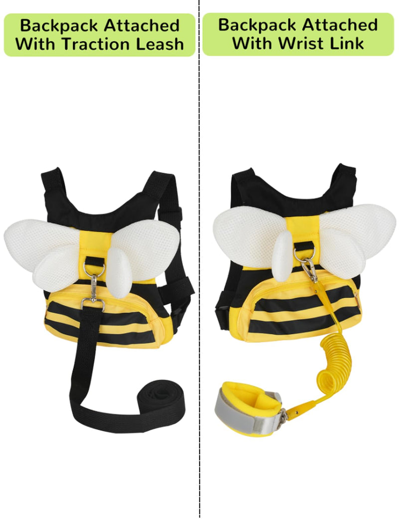 [Australia] - Toddler Harness with Anti Lost Wrist Link - 3-in-1 Baby Safety Leash Backpack, Adjustable Kids Walking Belt with Pocket,Child Locking Wristband for Boys & Girls for Outdoor Travel, Yellow Bee Anti Lost Harness with Pocket 