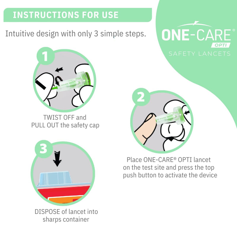 [Australia] - 200 Count: ONE-CARE Opti Safety Lancets, Top Button Activated, 30G x 1.5mm, Auto-Retractable, Sterile, Single Use, Ideal for Blood Testing, Ultra-Thin for Comfort 