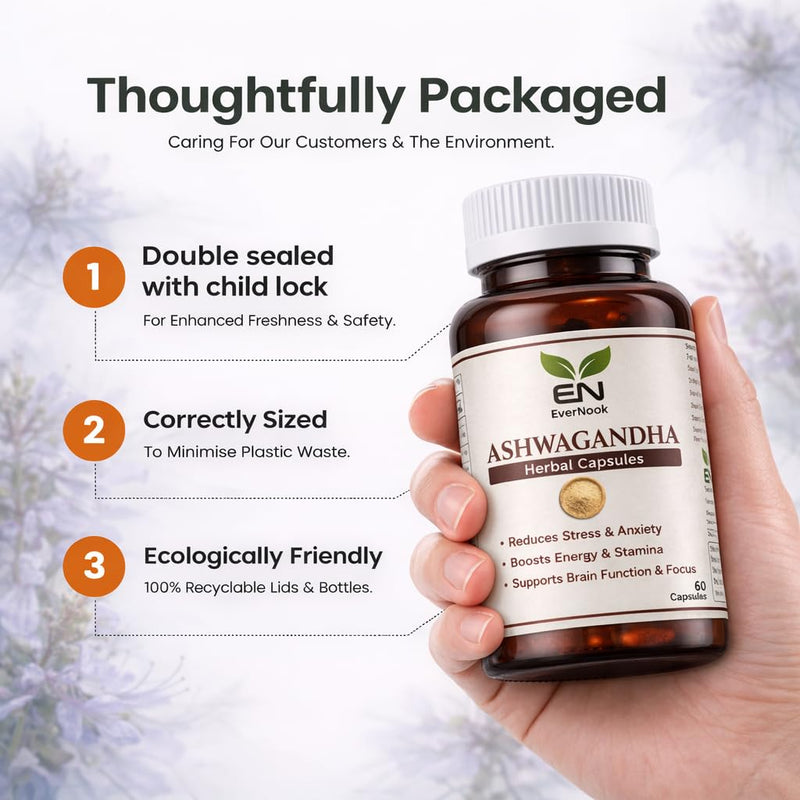 Ashwagandha Capsules 500mg – 60 Vegetarian Herbal Capsules – Natural Stress & Anxiety Support – Energy, Stamina & Focus Booster – Ayurvedic Herbal Supplement for Men & Women