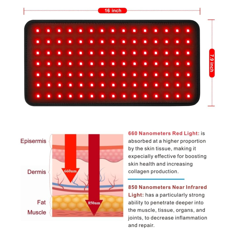 LOVTRAVEL New 16'' X 7.9'' LED 660nm Red Light Therapy and 850nm Near Infrared Light Therapy Devices Large Pads Wearable Wrap for Pain