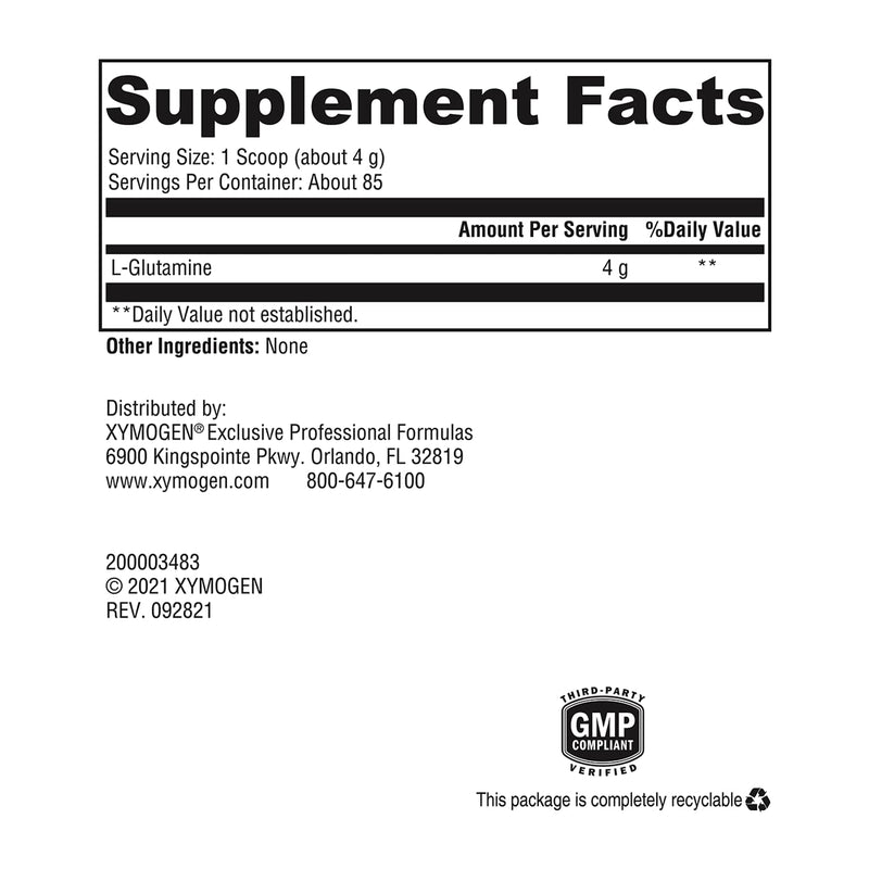 [Australia] - XYMOGEN L-Glutamine Powder Supplement - Promotes Cellular, Immune System + Gut Health - Supports Muscle Mass Retention, 4000mg L-Glutamine Per Serving (12 oz / 85 Servings) 