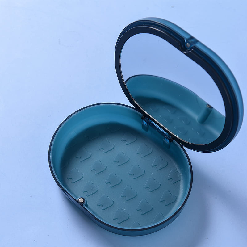 [Australia] - 2 Pack Blue New Double-layer Aligner Case with Belt Chewing,Removal Tool,Cleaning Brush,Built in Mirror Orthodontic Case 