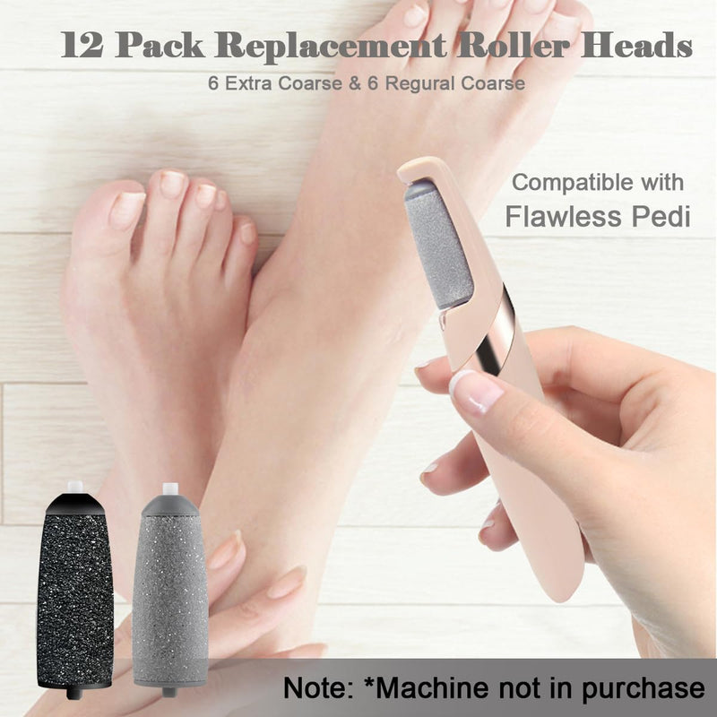 [Australia] - 12 Pack Replacement Roller for Flawless Pedi, Replacement Head Refills Compatible with Finish Touch Flawless Pedi Electronic Tool File,6 Extra Coarse & 6 Regular Coarse 12 Pack 