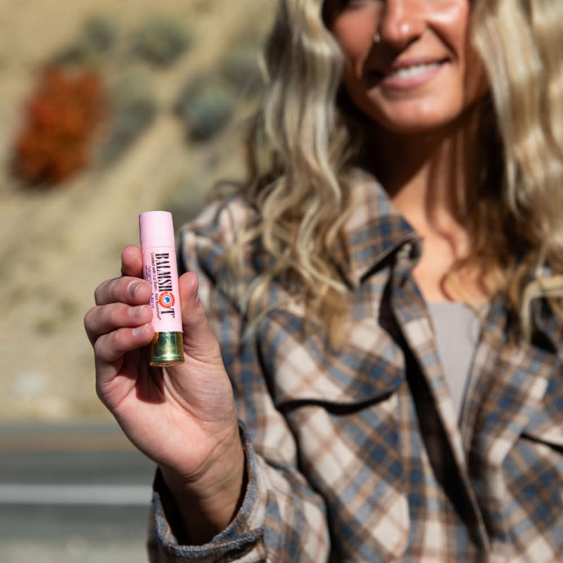 BALMSHOT Moisturizing Beeswax Lip Balm Pink (Vanilla Mint) SPF 15 - Chapstick with Aloe & Vitamin E, 20-Gauge Brass Shotgun Shell Tube, Made in USA