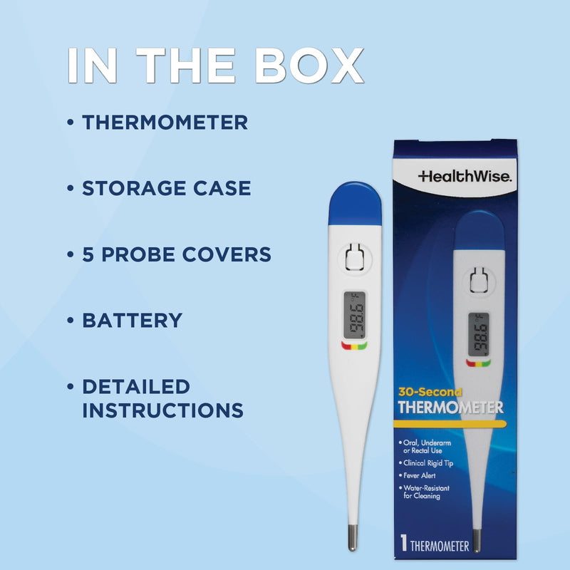 [Australia] - Healthwise Digital Thermometer | 30-Second Readout | Feverline Indicator | Clinical Rigid Tip | Hygienic Water-Resistant Easy Cleaning | Storage Case + Probe Covers Included 