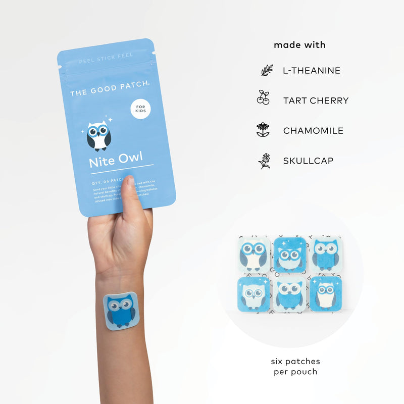 [Australia] - The Good Patch Nite Owl Patch, Natural Sleep Patch Support for Kid Bedtime with Tart Cherry, Chamomile, and Skullcap, Plant Powered, Sustained Release (36 Total Patches) 6 Count (Pack of 6) 
