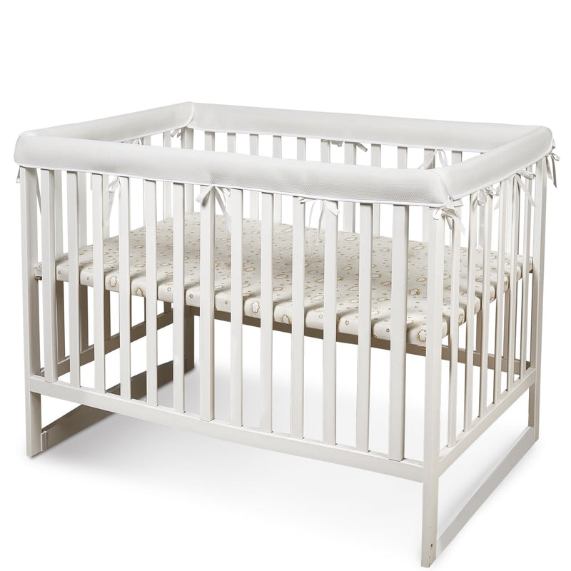 [Australia] - 4 in 1 Breathable Crib Rail Covers for Life Size Cribs,White Soft Anti-Collision Strip Corner Covers,Protect Baby Teeth and Save Crib Rails, Rail Edge Protector Strip (White-4pc) White-4pc 