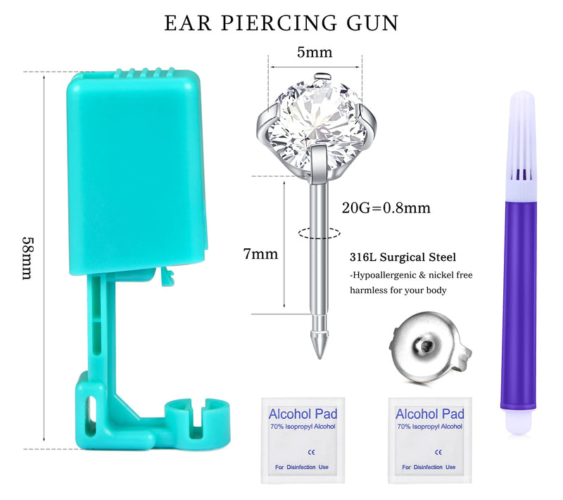 JIESIBAO Ear Piercing Kit, Disposable Safety Gold Self Ear Piercing Gun Kit with 16G CZ Crystal Surgical Steel Cartilage Tragus Helix Monroe Earrings Jewelry 3-gold