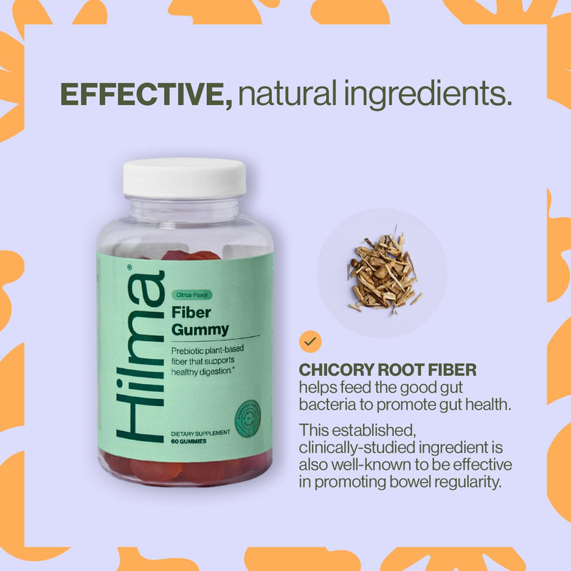 [Australia] - Hilma Prebiotic Fiber Gummies, Daily Fiber Supplement, Gummies for Adults, Supports Gut Health for Women and Promotes Regularity, Citrus Natural Flavor, FSA Eligible, 60 Count Gummies - 60 ct 
