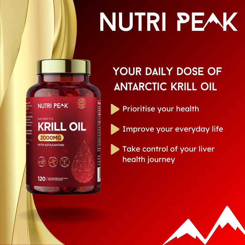 Max Strength Antarctic Krill Oil Softgels | 2000MG | 120 Capsules | Premium Blend Omega 3 Fatty Acids | EPA & DHA | Astaxanthin | Naturally Harvested | Heart Health & Brain Function 1 count (Pack of 1)