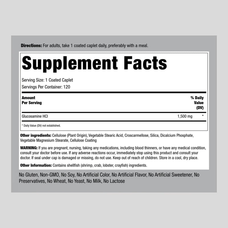 [Australia] - Piping Rock Glucosamine HCL | 1500mg | 120 Caplets | Mega Strength | Non-GMO, Gluten Free Supplement 