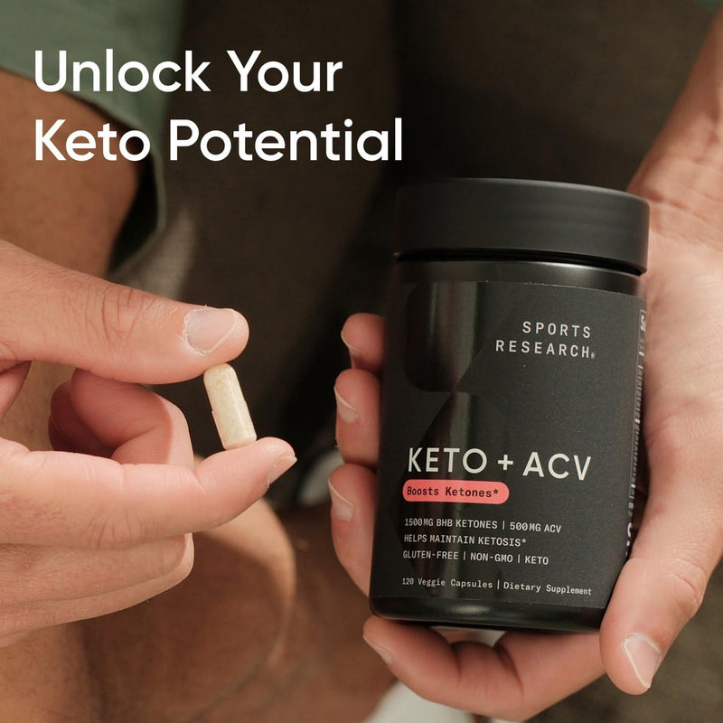 [Australia] - Sports Research® Keto Plus ACV Capsules - Diet Support with 500mg of Apple Cider Vinegar & 1500mg goBHB® Exogenous Ketones - Gluten Free & Keto Certified - 120 Veggie Capsules Unflavored 120 Count (Pack of 1) 