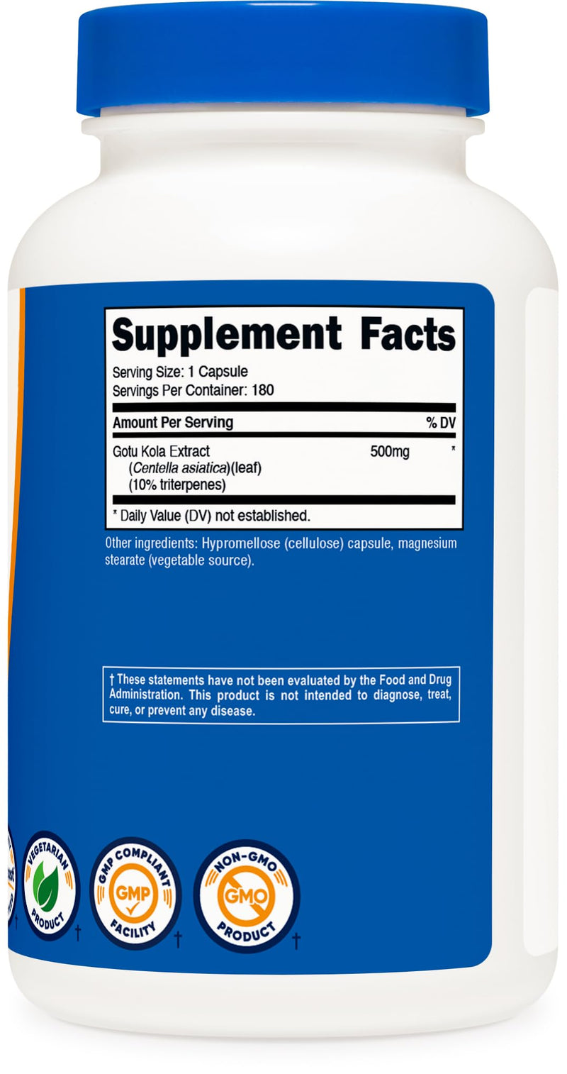 [Australia] - Nutricost Gotu Kola 500 MG, 180 Capsules - Vegetarian Capsules, Gluten Free, Non-GMO 
